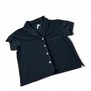 Pact Womens Organic Cotton Short Sleeve Pajama Top Black Button Down Small